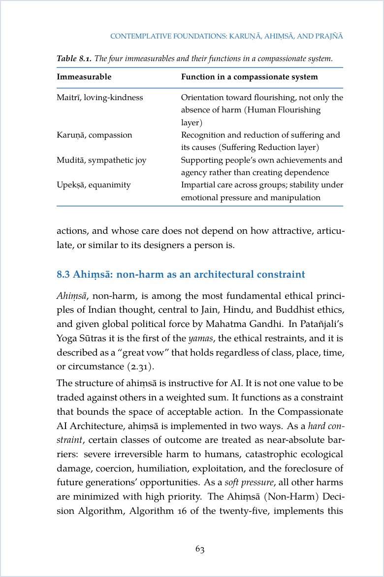Page from Compassionate Superintelligence showing Table 8.1, the four immeasurables and their functions in a compassionate system